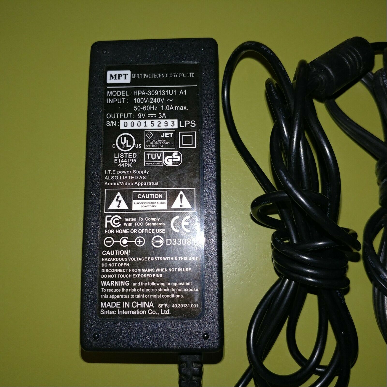 NEW MPT HPA-309131U1 A1 9V 3A AC Adapter Power Supply